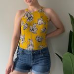 Sommer Floral Yellow Halter Neck Bodysuit Button Keyhole Back Sleeveless Ribbed Photo 9