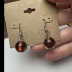 Erica Lyons Glass Brown Amber Shade Bead Beaded Pierced Dangle Drop Earrings NWT Silver Photo 5