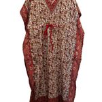 ROYAL PAISLEY Women's Kantha Style Kaftan Dress Red Cream Paisley Print One Size Size undefined Photo 0