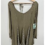 Andree by Unit  Womens Polka Dot Floral Dress Size L Olive Geen Boho Whimsigoth Photo 0