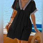 Cupshe Woman’s Large Black Cover-Up/Vacation Resortwear Embroidered Trim Dress Photo 0