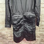 Retrofete Black Shirt Dress Satin Size Small Ruched Skirt Long Sleeve NWT Photo 5