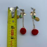 New bow pineapple w/red Pom Pom fashion earrings Red Photo 2