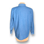 Vintage 90s Top Chambray Denim Ruffle Front Western Button Down Shirt Large Blue Photo 4