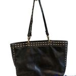Isabella Fiore Black Leather Floral Beaded Tote Bag Photo 1