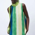 ZARA NWT SATIN EFFECT BACK TIE STRIPED SILKY BLOGGERS FAV TUNIC TOP XS Photo 2