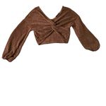 J.Our Shimmer Copper Bishop Sleeve Center Twist Crop Top Size M Coquette Y2k Orange Size M Photo 2