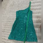 Bebe Vintage Y2K Turquoise Sequin One Shoulder Mini Dress Mona V Party 1990s Photo 6