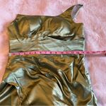 NWOT green one shoulder satin prom dress size 6 lace up back flared skirt slit Photo 9