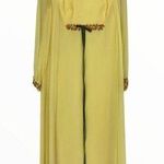 70’s Vintage Yellow Maxi Dress Embroidered Sheer Long Sleeve Ribbon Trim Gown Size M Photo 0