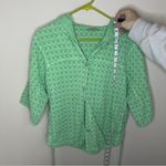 Focus Green Short Sleeve Button Up Hoodie Waffle Knit Pockets Drawstring Small Photo 1