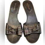 Ann Taylor  Y2K Brown croc Leather Slide Sandals wood Photo 0