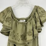 Giddy Up Glamour  Boho Off The Shoulder Romper Olive Green Embroidered Size S Photo 1