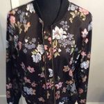 Hippie Rose Floral Zip Up Front Large L Bomber Jacket CUTE EUC Photo 0