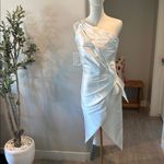 Amsale One Shoulder Bow Detail Cocktail Sheath Midi Dress White Size 14 Photo 4