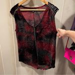 Rock & Republic Cute burgundy black crushed velvet stretchy mesh metallic trim top Y2K oversized Photo 7