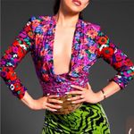 ZARA Floral Wrap Long Sleeve Shoulder Pad Top Photo 13