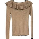 LAUREN Ralph Lauren Silk Blend Gold Metallic Ruffle Neck Trim Sweater Size L Photo 2