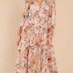 Boutique Orange Multicolor Boho Floral V-neck Long Sleeve Maxi Dress w/ Slit Photo 2