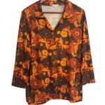 Earthbound Trading Co Retro Print Long Sleeve Pajama Top Women’s Size L Brown Size L Photo 0
