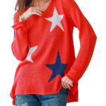Wooden Ships Red Star Sweater size XS White Blue Patriotic Open Knit Relaxed Fit Photo 0