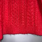Loft Cropped Turtleneck Cable Knit Wool Blend Cozy Sweater Crimson Fire Red Lg Photo 8
