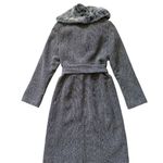 Guess Gray Winter Coat Faux Fur Collar Wool Blend Long Belted Pockets Women’s 2 Photo 3