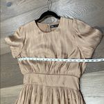 ZARA Copper Satin Midi Dress Gold Shiny Fit And Flare Short Puff Sleeves Large Photo 11
