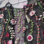 GLANCE BLACK MESH ALLOVER BOLD BOHO COLORFUL FLORAL LEAF EMBROIDERED SHEER TOP M Pink Size M Photo 7