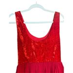 Free People  Vibrant Red Crushed Velvet Party Mini Baby Doll Dress Sz 8 Photo 7