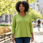 Fashion Bug Lime Green Long Sleeve Knit Top Plus Size 2X Ruffle V-Neck Cotton Photo 11