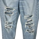 American Eagle  SZ 8 Highest Rise Mom Jeans Distressed Rips Chewed Hem Light Wash Photo 2