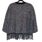 Loft Black & White Wool Blend Open Front Cardigan With Fringe Photo 5