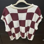 Vestique Checkered Knit Sweater Vest in Burgundy and Cream Photo 1