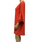 Tyche  Tomato Red V Neck 3 Quarter Ruffle Sleeve Lined Popover Dress Womens Large Photo 1