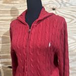 Ralph Lauren Sport Red Cable Knit Zip-Up Hoodie Sweater Womens XL Y2K Preppy Photo 3