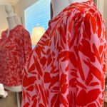 Veronica Beard  Vibrant Red and Pink Ashlynn Button Down Top Silk/Viscose Photo 5