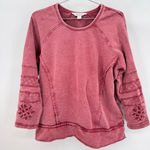Coldwater Creek  Rose Sweatshirt Patchwork Flower Sleeves 100% Cotton Pockets Med Photo 0