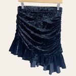 ZARA Black Crushed Velvet Asymmetric Ruffle Hem Ruched Mini Skirt Size Medium Photo 1