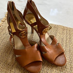 Michael Kors Brown Leather MK Logo Gladiator Heels Sandals Women's 8.5M Photo 0