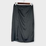 Ba&sh  Matthews Skirt Women's 1 Black Satin Midi Ruched Pleated Slit Button Photo 2