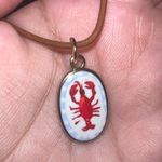 Handmade Lobster cute oval charm brown leather cord necklace choker Photo 2