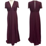 Joanna August Plum Chiffon Flutter Sleeve Maxi Bridesmaid Wedding Guest Dress Photo 1