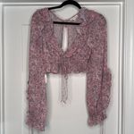 For Love & Lemons Simona Floral Pink Ruffle Crop Top - Small Photo 1