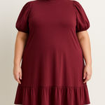 Eloquii New!   Maroon Dress‎ puff sleeve flounce hem size 28 Photo 0