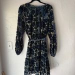 Greylin Floral Velvet Mini Dress Navy Blue Green Tie Waist Large Whimsigoth Photo 4
