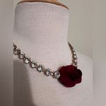 ZARA Red Rose Necklace Choker Clear Stone Silver Statement Piece Formal Photo 2