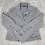 Ideology Gray Denim Short Jean Jacket Womens Size Small Military Moto Biker Photo 0