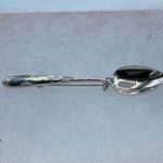 Tiny vintage silver colored metal spoon brooch. Silver Photo 0