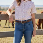 Bit & Bridle  Womens Short Sleeve Floral Western Button Up Shirt Size M Photo 0